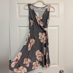 Kaileigh Charcoal Sleeveless Midi Dress with Blush Floral Print